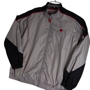 Wilson Vintage Windbreaker Jacket‎ Mens XL Gray/Black Nylon Logo Tennis Y2K Zip